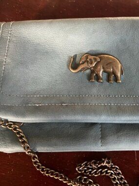 Blue Shoulder Bag/Crossbody Gold Elephant Accent Chain Strap Zip Pockets